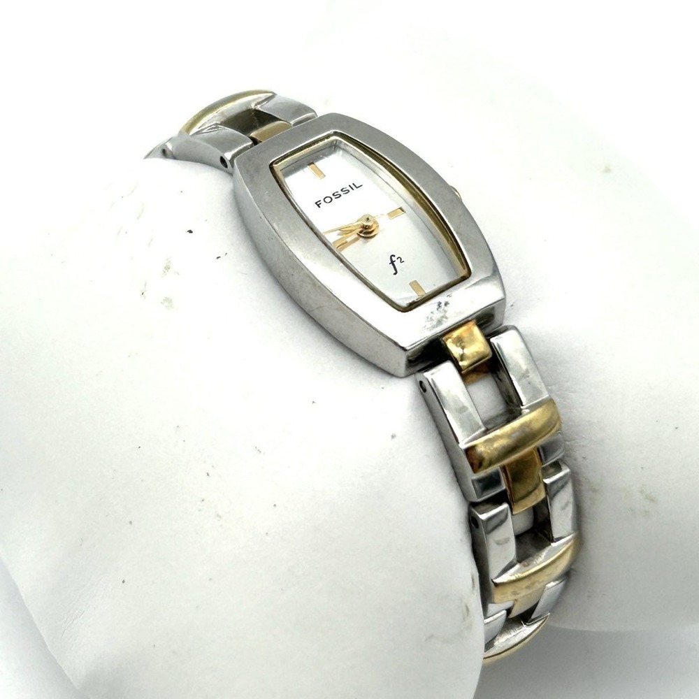 Vintage Y2K Fossil Women's f2‎ ES-9752 Two-Tone Tonneau Bracelet Watch Working